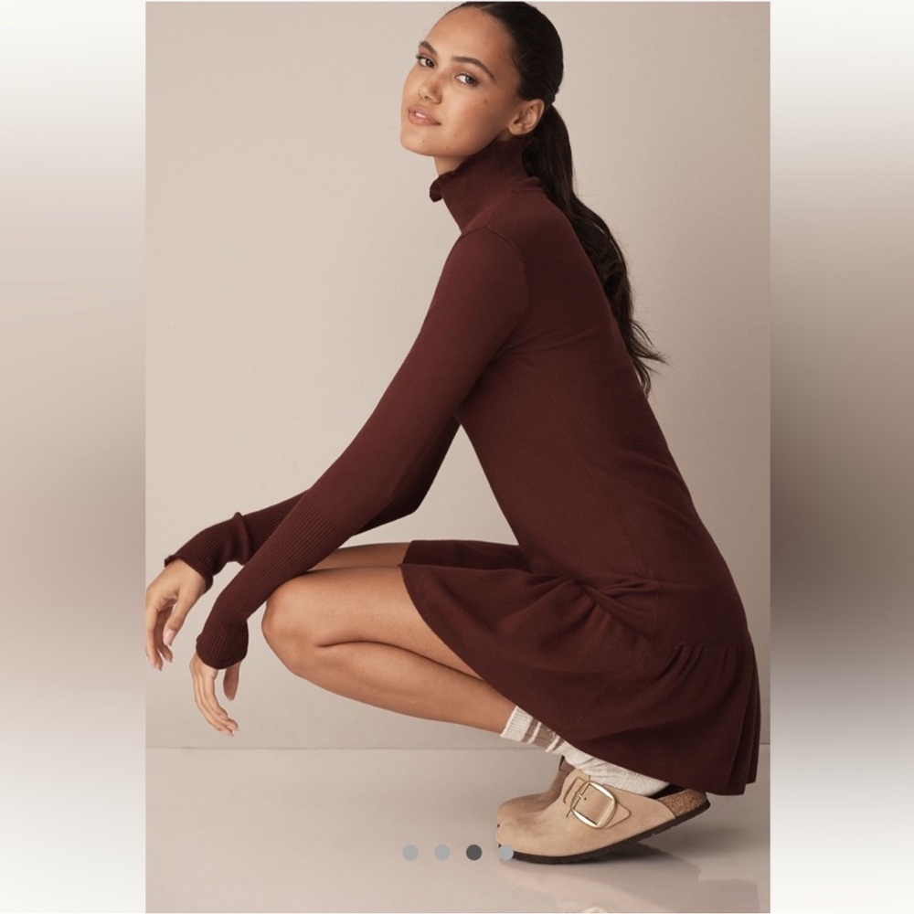 Anthropologie Sundays Burgundy Knit Long Sleeve Ruffle Hem Dress Size S - Picture 4 of 12